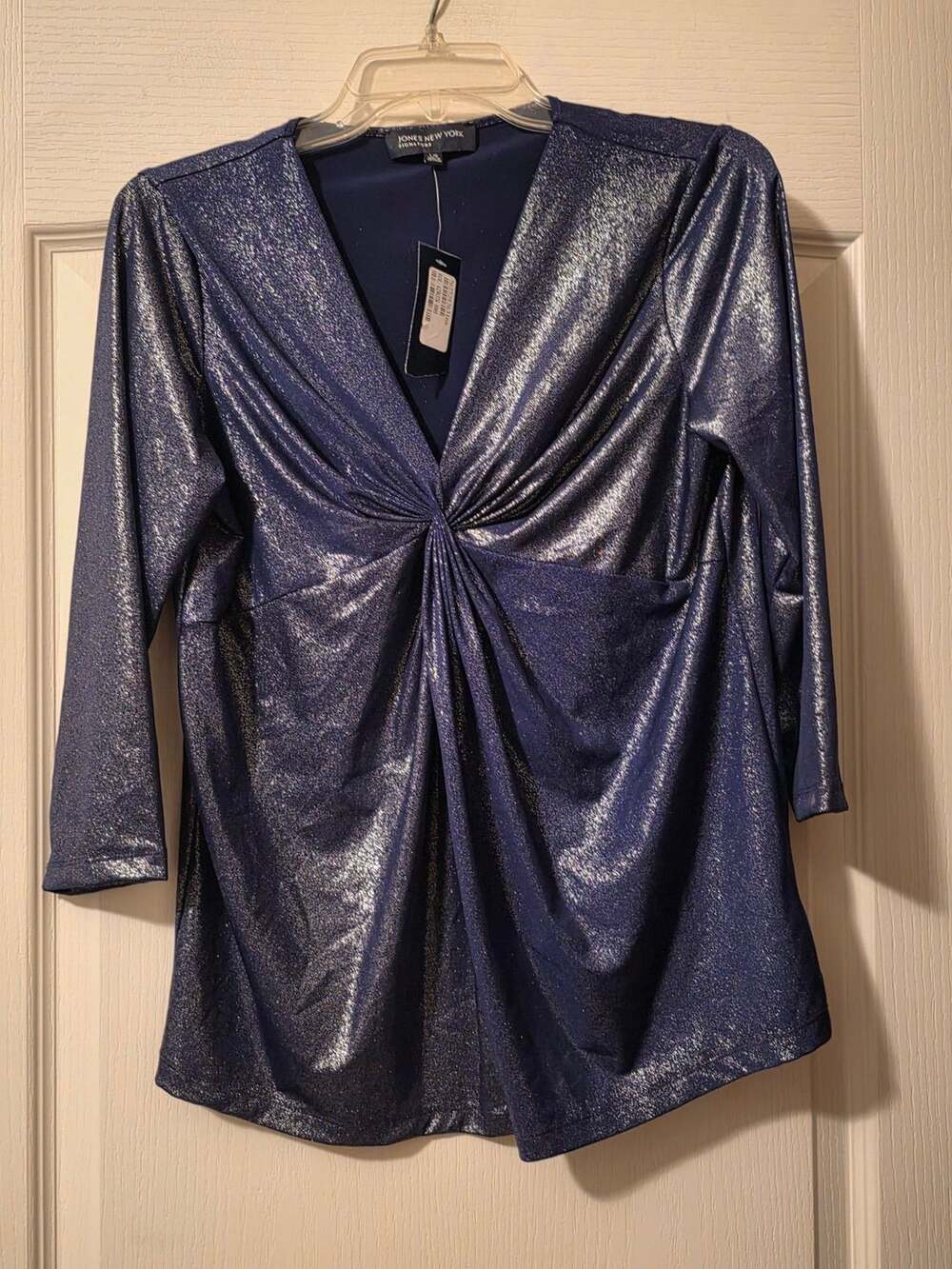NWT Jones New York Signature Twist Front Top Size Large Dark Ink Metallic